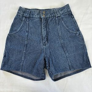 Vintage 90s Y2K High Rise Blue Hickory Stripe Denim Jean Shorts Small 26
